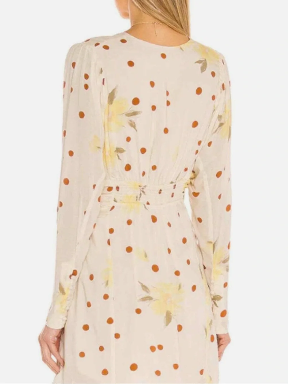 Free People Date Night Cream Floral Dot Long-Sleeve Mini Dress - Picture 2 of 9